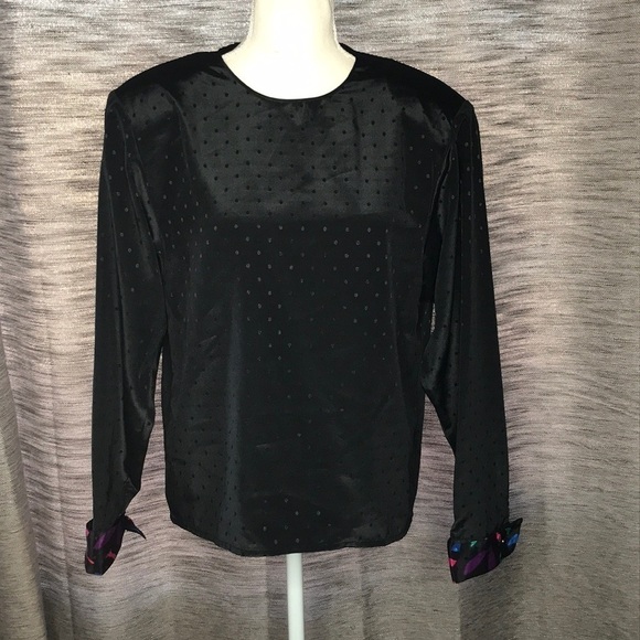 PETERS & ASHLEY VINTAGE BLACK POLKA DOT PULLOVER BLOUSE size 10 - Picture 1 of 11